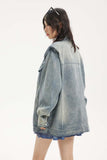 Unisex Jacket Autumn Washed Padded Shoulder Denim Coat Women's Clothing