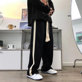 Men Sweatpants Striped Stitching Straight Wide-Leg Pants