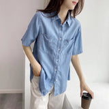 Women T-Shirt Vintage Denim Shirt Women Summer Loose Design