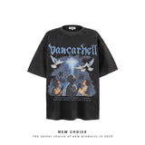 American vintage street T-shirt retro character print men's loose top