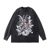 Men Long Sleeve Shirt Washed Long Sleeve T-shirt Men and Women Street Fashion Brand