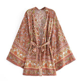 Women T-Shirt Spring Printed Cardigan Long Sleeve Belt Top