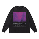 Men Long Sleeve Shirt Dark Graffiti Retro Loose Long Sleeve Bottoming T-shirt for Men and Women
