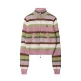 Women Sweater Colorful Striped Stand Collar Sweater Girls' Knitwear Autumn