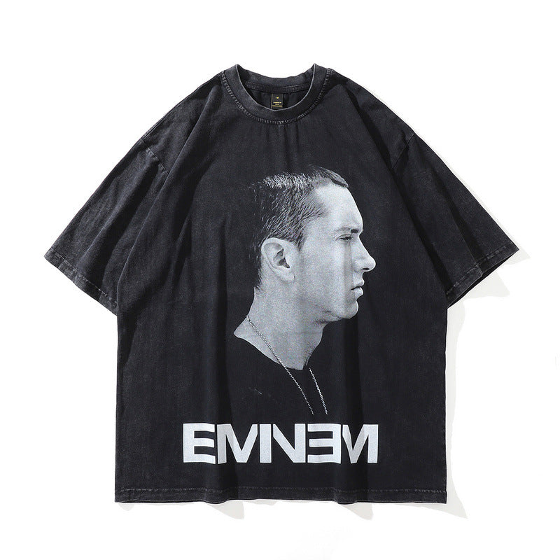 Men T Shirt Retro Figure Hip Hop Print Short Sleeve T-shirt for Men and Women