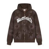 Men Fleece Lined Hoodie XINGX Letter Print Sweatshirt Men's Autumn and Winter Loose Zip Coat