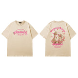 Men T Shirt Rabbit Print Sweet Cool Couple T-shirt Retro College Style Short Sleeve T-shirt