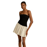 Women Desses Spring Sexy Color Block Tube Top Short Skirt Dress Dress