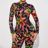 Women Jumpsuit Summer Vintage Printed Tight Jumpsuit