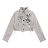 Women Long Sleeve Shirt Butterfly Print Long Sleeve Shirt Women's Loose Autumn Short