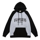 Men Hoodie Color Contrast Patchwork Letters Embroidered Pullover Sweatshirt
