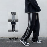 Men Sweatpants Casual Pants Men's Autumn and Winter Loose Straight Striped Sports