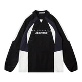Men Hoodie Color Contrast Patchwork V-neck Pullover Sweater Racing Suit