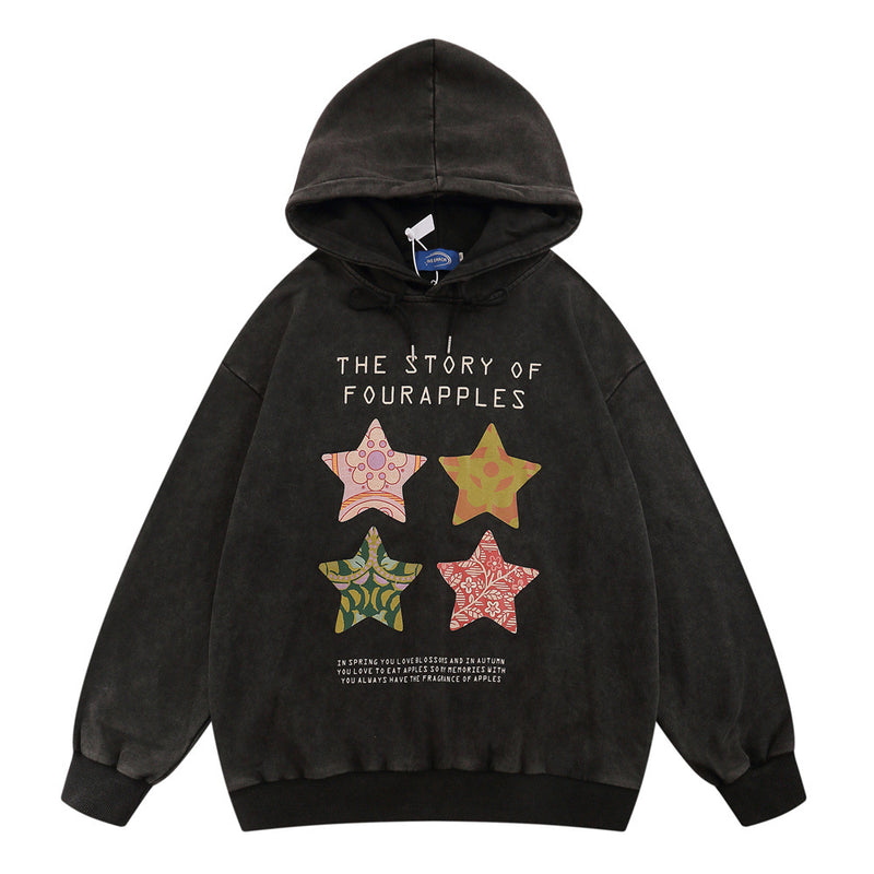 Men Hoodie Printed Washed Distressed Hooded Sweater Men's Long Sleeve Autumn and Winter