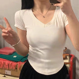 Women T-Shirt Summer V-neck Short Sleeve T-shirt
