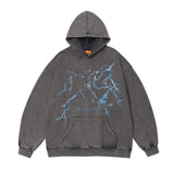 Men Hoodie Lightning Print Sweater Pullover Loose Autumn Washed and Worn Hoodie Fashion Brand Hip Hop