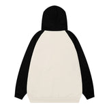Men Hoodie Color Matching Cardigan Sweater Boys Loose Tie Decoration Long Sleeve Hooded Jacket