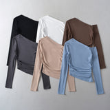 Women's T-Shirt Long-Sleeved T-shirt Women's Autumn Slim-Fit Pleated Bottoming Shirt Top