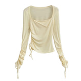 Women T-shirt Spring and Autumn Long Sleeve T-shirt Women's Short Bottoming Shirt Top