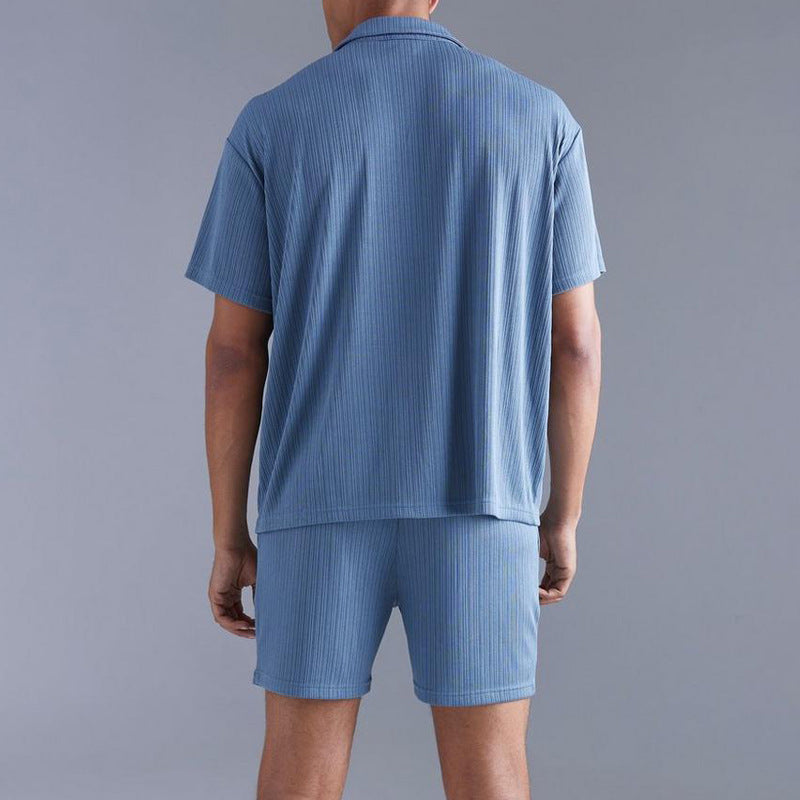 Men Co-Ords Summer Fashion Casual Dark Blue T-shirt Shirt Shorts