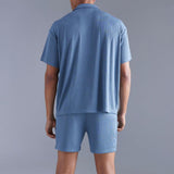 Men Co-Ords Summer Fashion Casual Dark Blue T-shirt Shirt Shorts