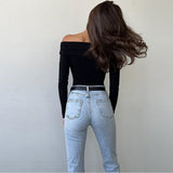 Women Jumpsuit Long Sleeve Cross Slim High Waist off-the-Shoulder Jumpsuit