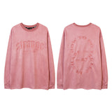 Men Long Sleeve Shirt Embroidered Letter Long Sleeve T-shirt Men and Women Loose Retro
