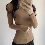Women Long Sleeve Shirt round Neck Bottoming Shirt Slim Long Sleeve Top