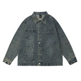 Men Denim Jacket Men's Loose Solid Color Washed Autumn Long Sleeve