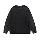 Men Long Sleeve Shirt Cartoon Printed Washed Distressed Long Sleeve T-shirt Men and Women Autumn Idle Style