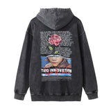 Men Hoodie Rose Printed Hood Sweater Men's Loose Washed-out Distressed Hoodie
