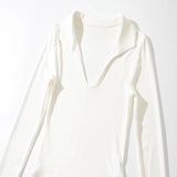 Women T-Shirt Autumn Long Sleeve Lapel V-Shaped Women's T-shirt