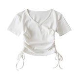 Women's T-Shirt Summer V-neck Short-Sleeved T-shirt Women's Pure Short Top
