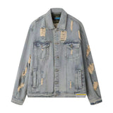 Men Denim Jacket Men's Loose Hole Denim Camouflage Coat