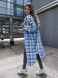 Plaid Trench Coat Fashionable Lengthened Plaid Shirt Women's Coat