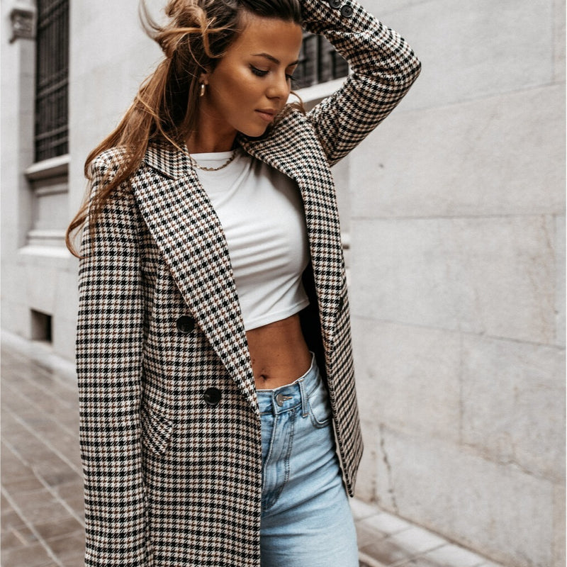 Plaid Trench Coat Plaid Suit Coat Women's Clothing