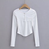 Women T-shirt Street Snap Fashion Women's Autumn Pocket T-shirt