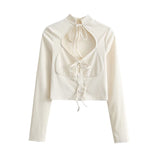 Women T-Shirt Breasted Chest-Flattering Long-Sleeved T-shirt Top