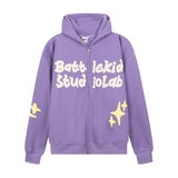 Men Fleece Lined Hoodie English Letter Hooded Sweater Men's Loose Hooded Cardigan Autumn and Winter
