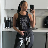 Women Halter Tops Summer Fashion Letters Rhinestone Slim round Neck