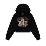 Women Hoodie Print Hooded Cardigan Sweater Girls Casual Autumn