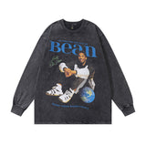 Men Long Sleeve Shirt Hiphop Washed Distressed Long Sleeve T-shirt Men and Women Loose Casual