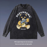Men Long Sleeve Shirt Cartoon Printed Long-Sleeved T-shirt Men and Women Distressed Tops
