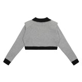 Women Sweater Color Block Short Casual Autumn Long Sleeve Top