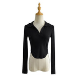 Women T-Shirt Autumn Stretch Threaded Long Sleeve T-shirt Short