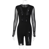 Women Jumpsuit Spring Fashion Mesh Patchwork Zipper Jumpsuit