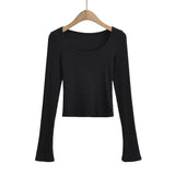 Women T-Shirt T-shirt Top Spring Bottoming Square-Cut Collar Slimming Long Sleeve