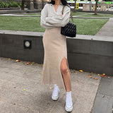 Women Skirt Slit Sheath Skirt All-Match Woolen Dress