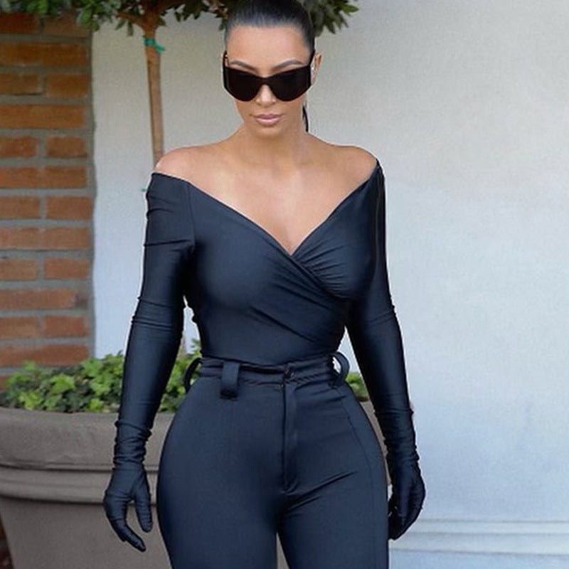 Women Jumpsuit Summer Long-Sleeve Jumpsuit Slim Bottoming