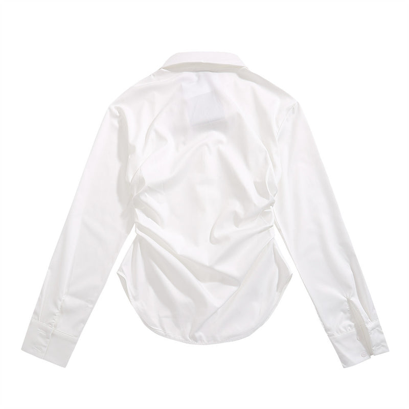 Women Long Sleeve Shirt White Shirt for Girls Spring and Autumn Casual Polo Collar Embroidered Shirt